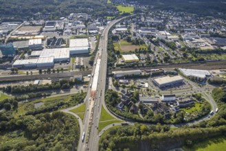 Aerial view, construction site on the Schwelmtal bridge of the A1 motorway junction
