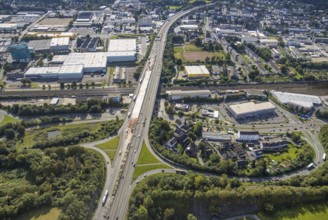 Aerial view, construction site on the Schwelmtal bridge of the A1 motorway junction