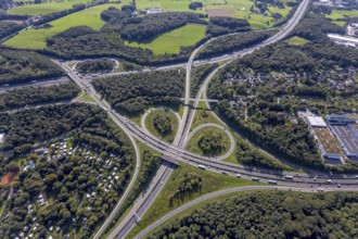Aerial view, motorway junction Wuppertal-Nord with A1 and A43 and A46 in the district Halloh in