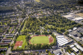 Aerial view, sports field Jesinghauser Straße of the Spielvereinigung Linderhausen.in the district