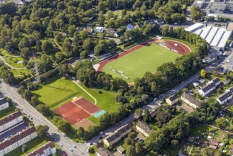 Aerial view, sports field Jesinghauser Straße of the Spielvereinigung Linderhausen.in the district