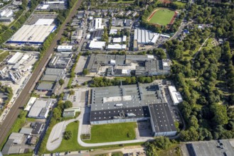 Aerial view, commercial area In der Graslake and sports ground Jesinghauser Straße of the