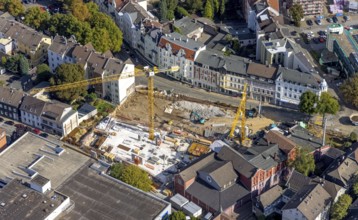 Aerial view, construction site and new building between Neumarkt and Schulstraße in Schwelm, Ruhr