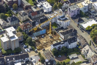 Aerial view, construction site and new building for Dorotheen-Hof in Weststraße in Schwelm, Ruhr