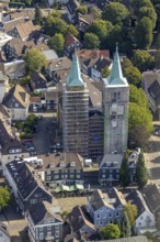 Aerial view, church tower renovation of the evang. Christuskirche in Schwelm, Ruhr area, North