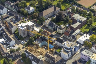 Aerial view, construction site and new building for Dorotheen-Hof in Weststraße in Schwelm, Ruhr