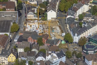Aerial view, construction site and new building between Neumarkt and Schulstraße in Schwelm, Ruhr