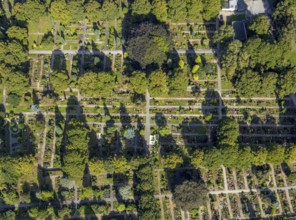 Aerial view, cemetery Öhde, also evang. cemetery Schwelm, in the district Öhde in Schwelm, Ruhr