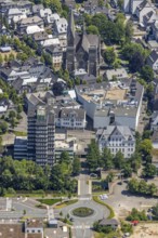 Aerial view, Olpe Town Hall and St. Martinus Church, town centre, Olpe town, Olpe, Sauerland, North