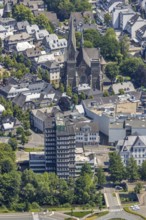 Aerial view, Olpe Town Hall and St. Martinus Church, town centre, Olpe town, Olpe, Sauerland, North