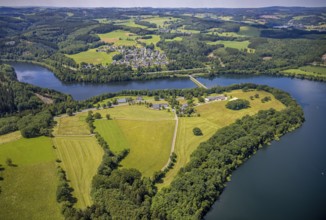 Aerial view, Biggesee, Stade headland, view of Eichhagen, Olpe, Sauerland, North Rhine-Westphalia,