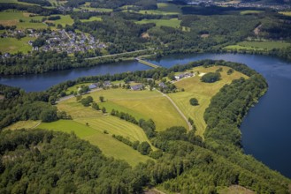 Aerial view, Biggesee, Stade headland, view of Eichhagen, Olpe, Sauerland, North Rhine-Westphalia,