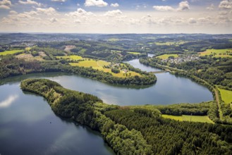 Aerial view, Biggesee, Stade headland, local view Eichhagen, Olpe, Sauerland, North