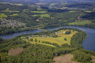 Aerial view, Biggesee, Stade headland, view of Eichhagen, Olpe, Sauerland, North Rhine-Westphalia,