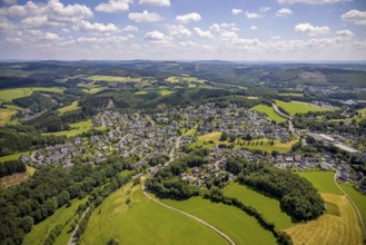 Aerial view, forest area with forest damage in Rhode, Olpe, Sauerland, North Rhine-Westphalia,
