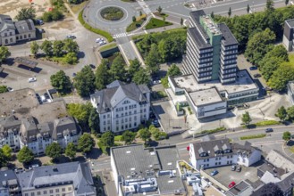 Aerial view, Olpe town hall and town archive, Olpe town, Olpe, Sauerland, North Rhine-Westphalia,