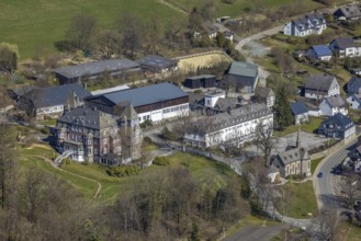 Aerial view, Hotel and Castle Gevelinghausen, St. Maria Magdalena Church, Gevelinghausen, Olsberg,