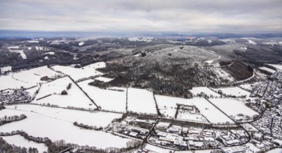 Aerial view of the rock formation Bruchhauser Steine a ground monument with four main rocks on the