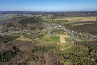 Aerial view, local view and Antfeld Castle, Olsberg, Sauerland, North Rhine-Westphalia, Germany,