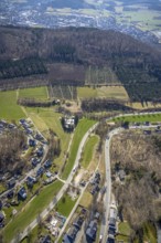 Aerial view, residential area Dorfwiese, federal road, Steinkuhle Wald, Antfeld, Olsberg,