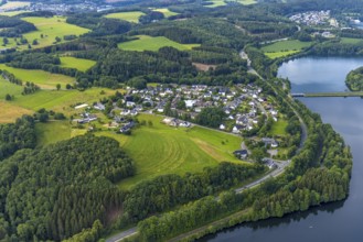 Aerial view, Biggesee, local view Eichhagen, Olpe, Sauerland, North Rhine-Westphalia, Germany,