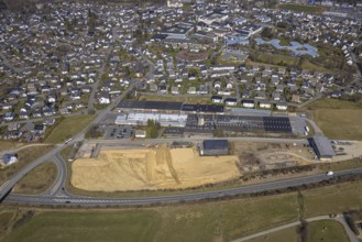 Aerial view, construction site at Körling GmbH, Hans-Körling-Straße, Bigge, Olsberg, Sauerland,