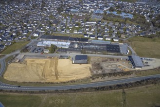 Aerial view, construction site at Körling GmbH, Hans-Körling-Straße, Bigge, Olsberg, Sauerland,