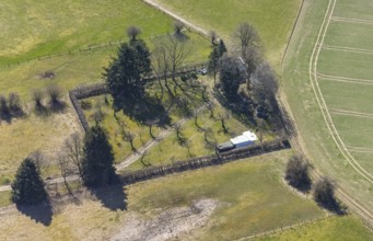 Aerial view, meadow in Helmeringhauser Bruch, Helmeringhausen, Olsberg, Sauerland, North
