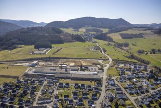 Aerial view, construction site at Körling GmbH, Hans-Körling-Straße, Bigge, Olsberg, Sauerland,
