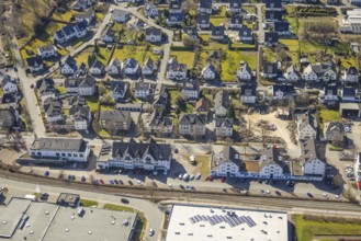 Aerial view, residential area Schulstraße, Hauptstraße with employment agency Olsberg and savings