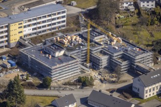 Aerial photo, construction site at the Berufskolleg Olsberg des HSK, Olsberg, Sauerland, North
