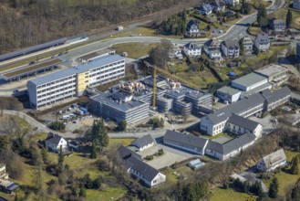 Aerial photo, construction site at the Berufskolleg Olsberg des HSK, Olsberg, Sauerland, North