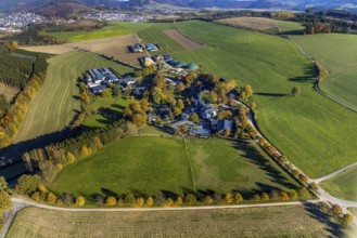 Aerial view, village Ebbinghof with family hotel Ebbinghof in the district Wormbach in