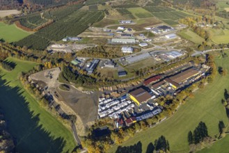 Aerial view, construction sites in the industrial area at the federal road B511 in the district