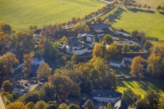 Aerial view, village Ebbinghof with family hotel Ebbinghof in the district Wormbach in