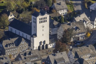 Aerial view, catholic parish church St. Georg in the district Fredeburg in Schmallenberg,