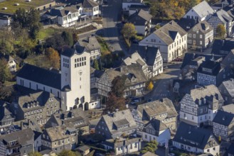 Aerial view, catholic parish church St. Georg in the district Fredeburg in Schmallenberg,