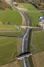Aerial view, construction site and new construction of the bypass road L776n in the district