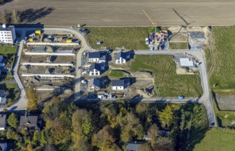 Aerial view, construction site and new construction of residential buildings on Breslauer Straße in