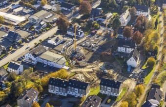 Aerial view, residential project Weitblick with the construction site Hohe Fohr in Schmallenberg,