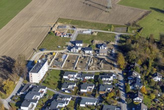 Aerial view, construction site and new construction of residential buildings on Breslauer Straße in