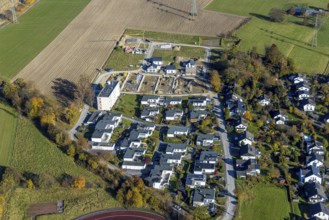 Aerial view, construction site and new construction of residential buildings on Breslauer Straße in