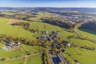 Aerial view, village Obringhausen in the district Wormbach in Schmallenberg, Sauerland, North