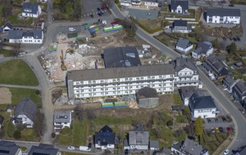 Aerial photo, construction site and demolition of nurses' home at St. Josefs-Hospital, Olsberg,