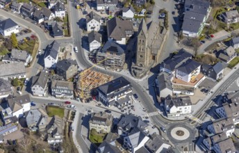 Aerial view, Construction site, New residential and commercial building Bahnhofstraße at the