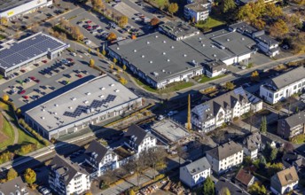 Aerial view, Olsberg employment agency and shopping centre and construction site with new building