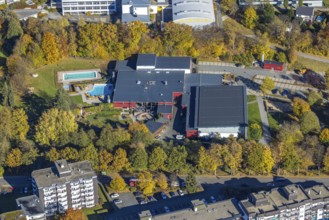 Aerial view, major fire damage at the Aqua Olsberg Sauerlandtherme in Olsberg, Sauerland, North