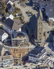 Aerial view, Construction site, New residential and commercial building Bahnhofstraße at the