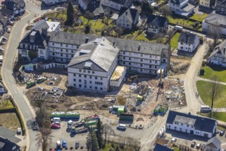 Aerial photo, construction site and demolition of nurses' home at St. Josefs-Hospital, Olsberg,