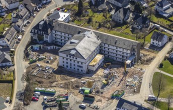 Aerial photo, construction site and demolition of nurses' home at St. Josefs-Hospital, Olsberg,